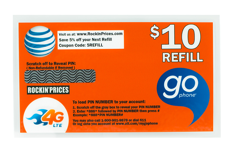 AT&T Go phone 10 Refill PIN Physical Refill card Top Up 30 Day US